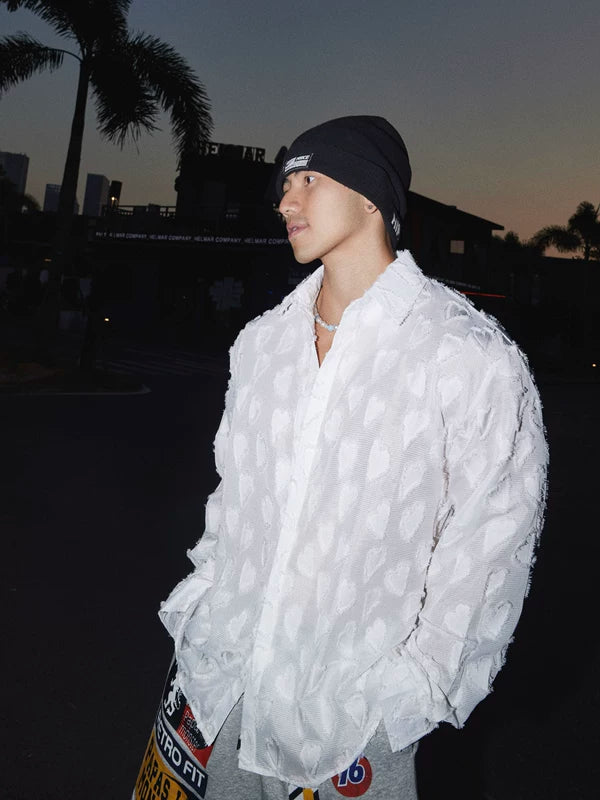 Textured Heart Pattern Relaxed Fit Shirt 3