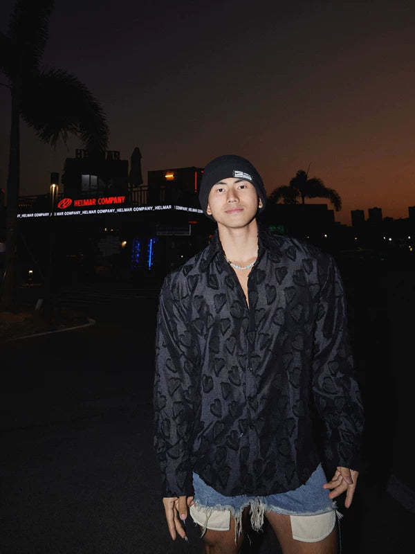 Textured Heart Pattern Relaxed Fit Shirt 4