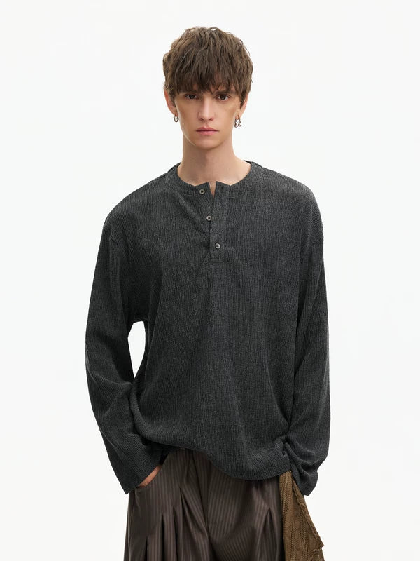 Textured Henley Long-Sleeve Casual T-Shirt 2