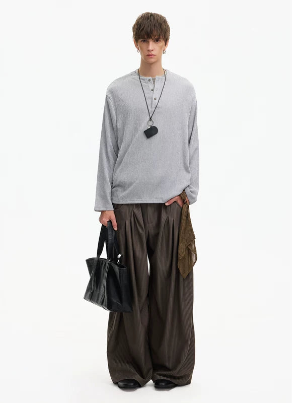 Textured Henley Long-Sleeve Casual T-Shirt 5