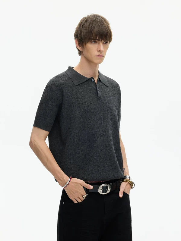 Textured Knit Short Sleeve Polo Sweater 2