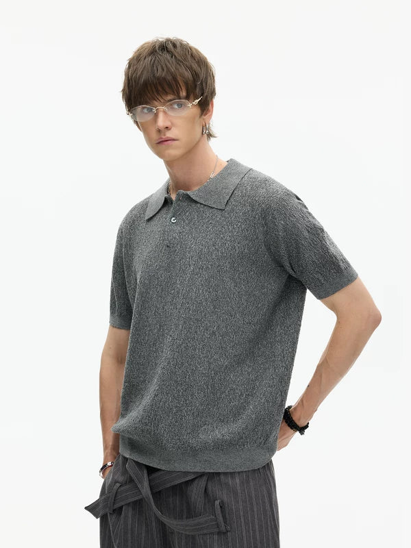 Textured Knit Short Sleeve Polo Sweater 3