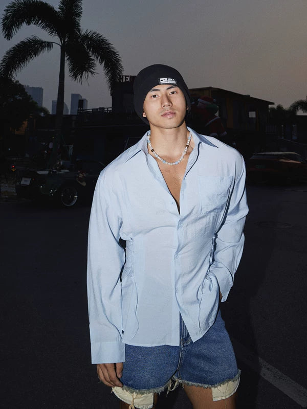 Textured Lace-Up Casual Long-Sleeve Shirt 3