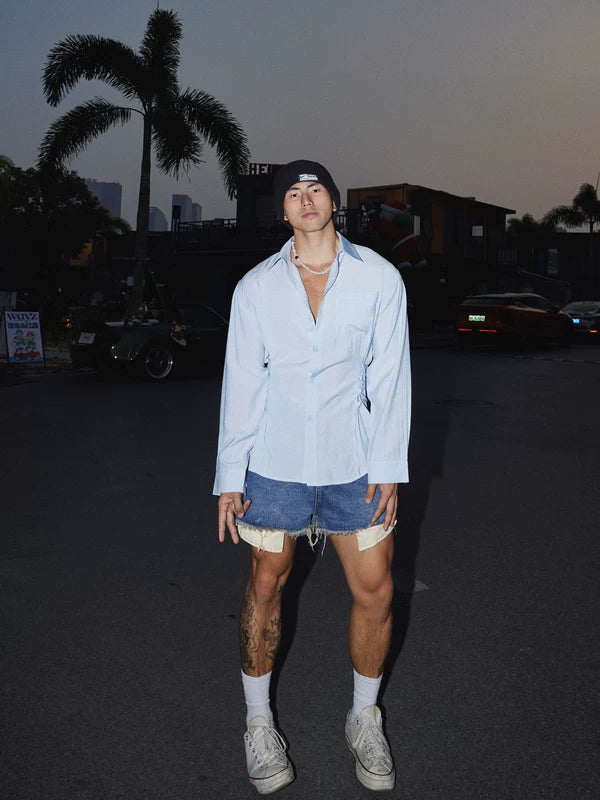 Textured Lace-Up Casual Long-Sleeve Shirt 4