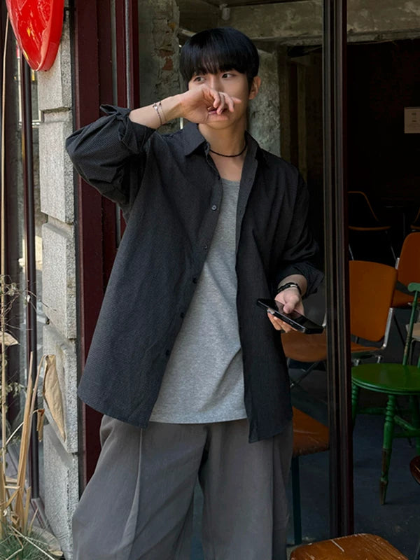 Textured Loose Fit Long Sleeve Shirt 5