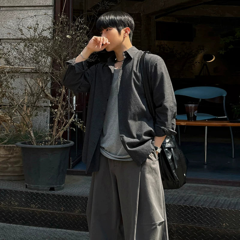 6043761477287,6043761477288,6043761477289,6043761477290,6043761477291, Textured Loose Fit Long Sleeve Shirt