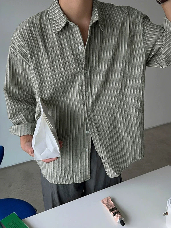 Textured Striped Casual Long Sleeve Shirt 2