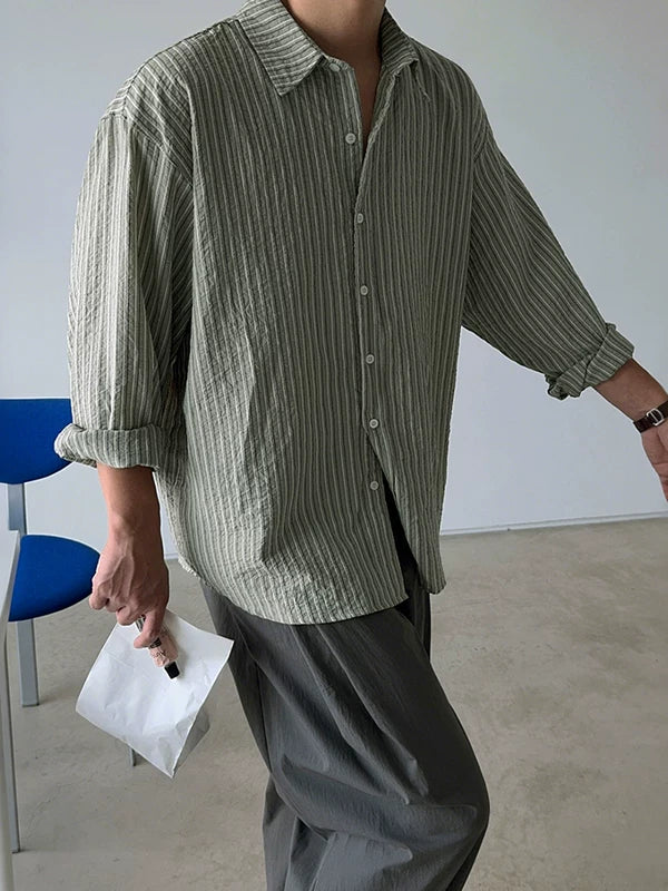 Textured Striped Casual Long Sleeve Shirt 4