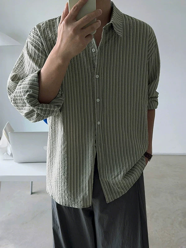 Textured Striped Casual Long Sleeve Shirt 5