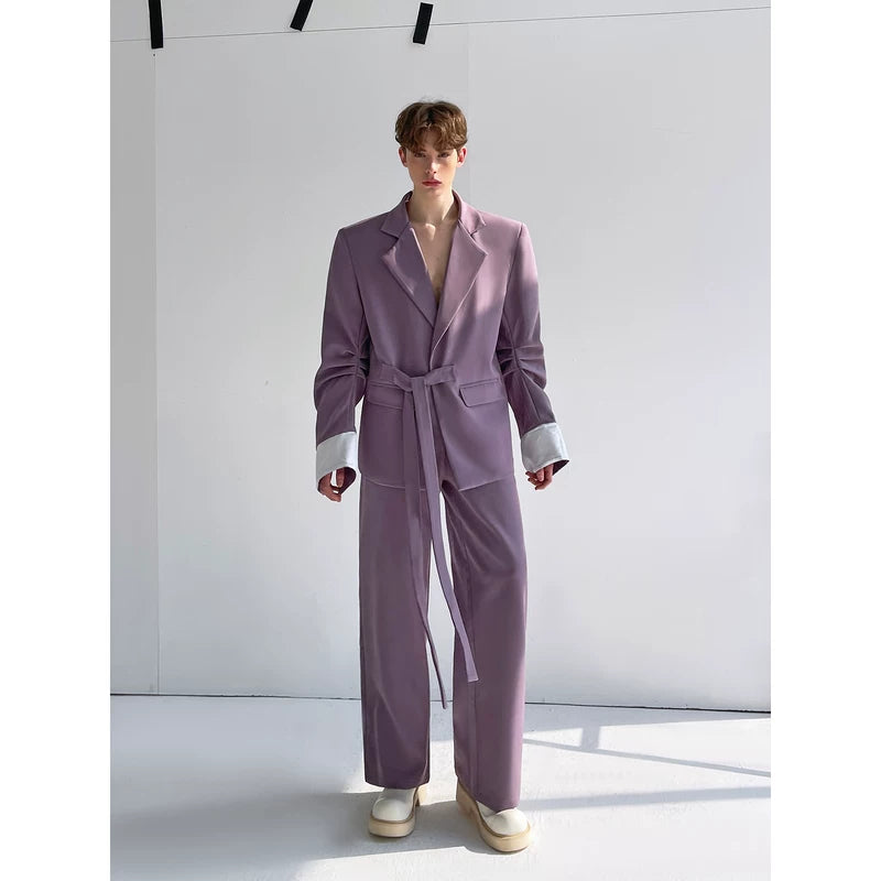 Tie-Waist Relaxed Fit Suit Pants Set 3