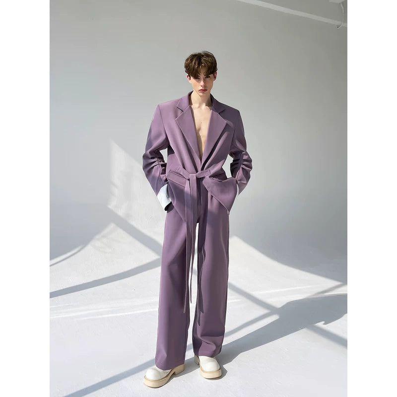 Tie-Waist Relaxed Fit Suit Pants Set 5