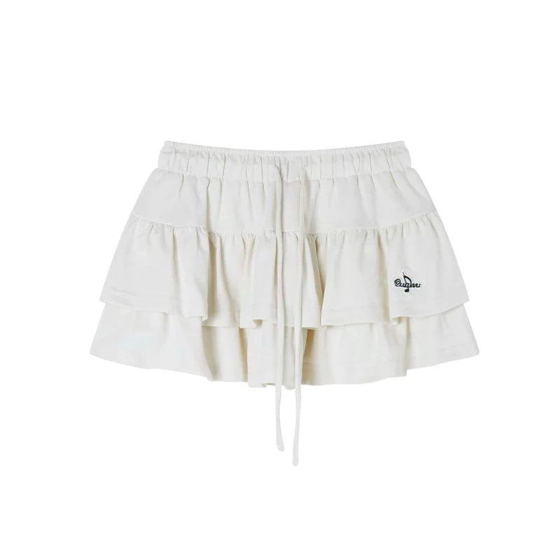 6025475988370,6025475988372, Tiered Ruffle Skort with Elastic Waist