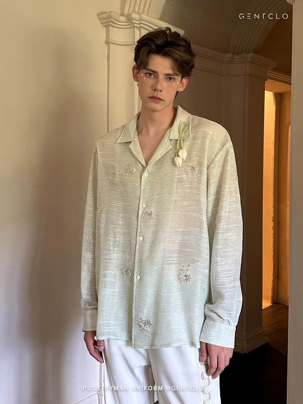 Tulip Embroidered Mesh Semi-Sheer Shirt 3