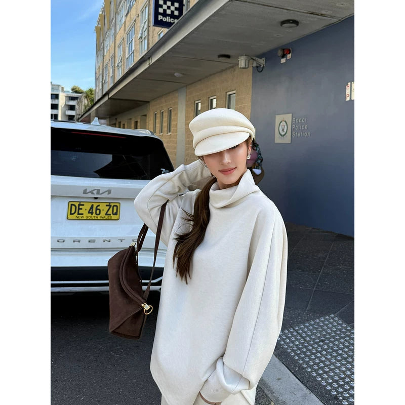 ,1627207:929286546,6010778268195,1627207:929286546,6010778268196,1627207:929286546,6010778268197,6010778268195,6010778268196,6010778268197, Turtleneck Loose Pullover Sweatshirt and Pants Set