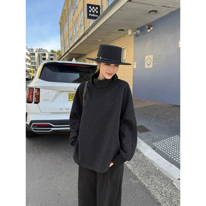 1627207:37010542909,6010778268188,1627207:37010542909,6010778268189,1627207:37010542909,6010778268187,6010778268188,6010778268189,6010778268187, Turtleneck Loose Pullover Sweatshirt and Pants Set