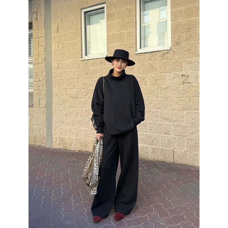 1627207:36200541832,6010778268203,1627207:36200541832,6010778268204,1627207:36200541832,6010778268205,1627207:36200541832,6010778268206,6010778268203,6010778268204,6010778268205,6010778268206, Turtleneck Loose Pullover Sweatshirt and Pants Set