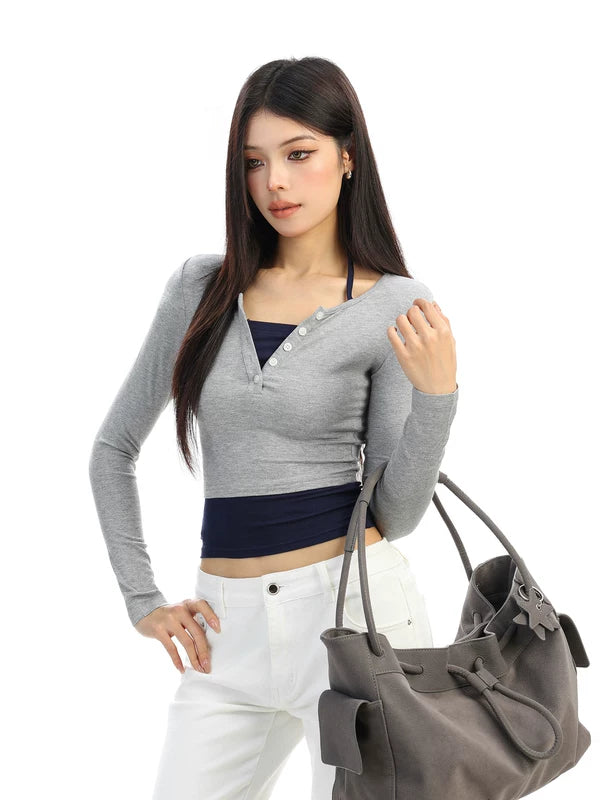 Two-Piece Colorblock Long Sleeve Crop Top 4