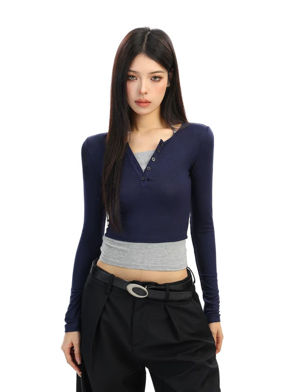 Two-Piece Colorblock Long Sleeve Crop Top 5