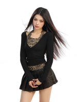 Two-Piece Leopard Print Halter Turtleneck Top 4