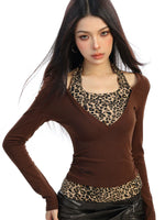 Two-Piece Leopard Print Halter Turtleneck Top 5