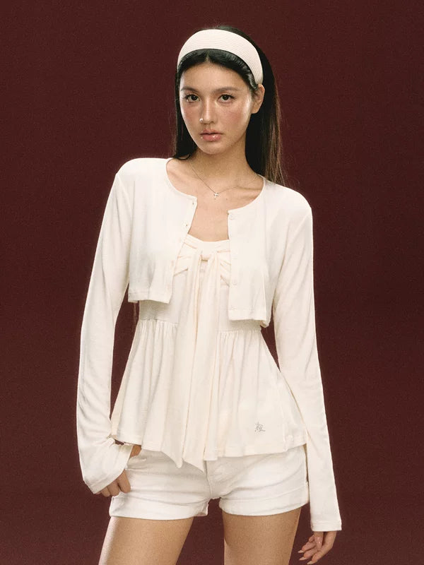 Two-Piece Peplum Top and Cardigan Set 4