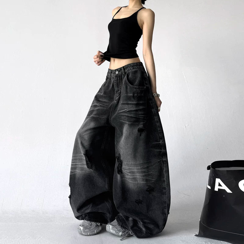 Ultra Wide Leg Distressed Denim Pants 3