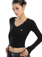V-Neck Button Front Long Sleeve Pullover 5