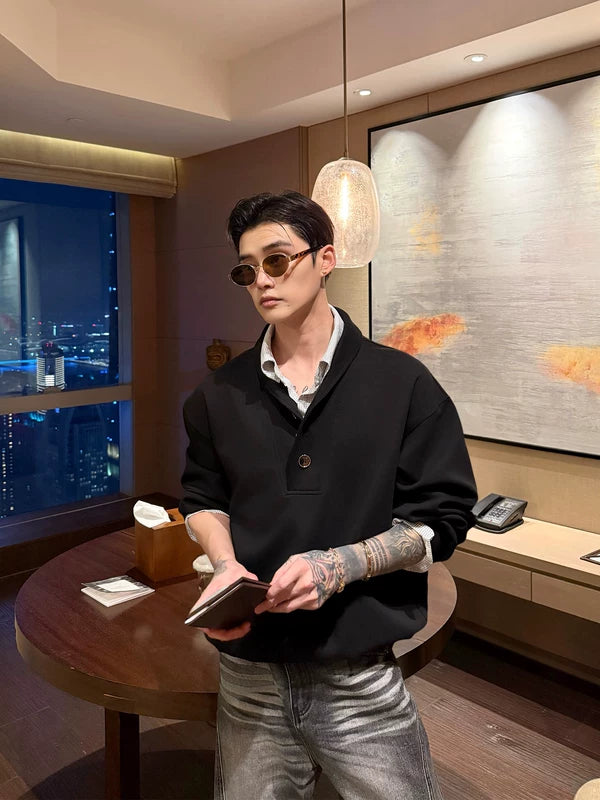 V-Neck Faux Layered Pullover Hoodie 2