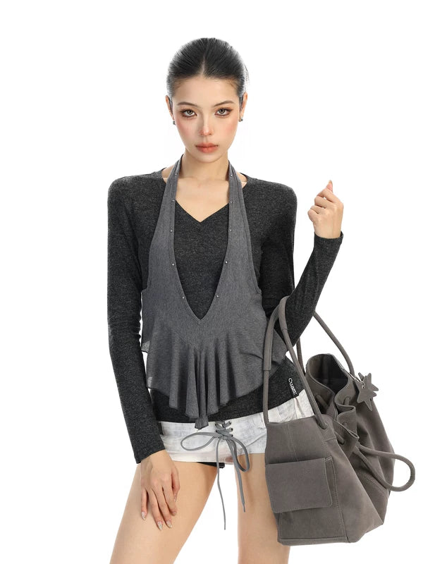 V-Neck Halter Knit Layered Camisole 2