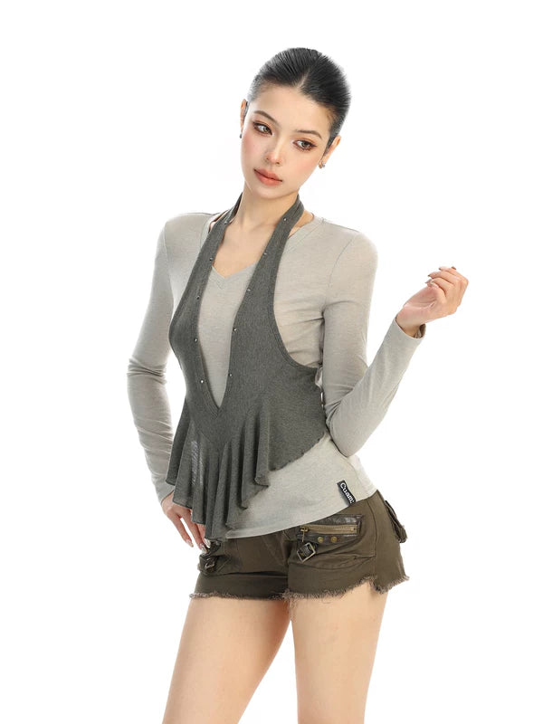 V-Neck Halter Knit Layered Camisole 5