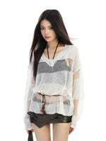 V-Neck Hollow Knit Long Sleeve Cover-Up 4