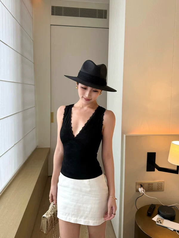 ,6026676104212,6026676104213,6026676104214,6026676104215,6026676104216,6026676104217, V-Neck Lace Camisole Tank Top