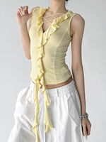 V-Neck Ruffle Halter Tank Top 2