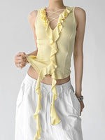 V-Neck Ruffle Halter Tank Top 3