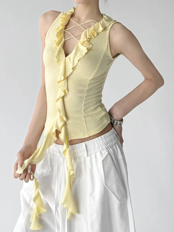 V-Neck Ruffle Halter Tank Top 5