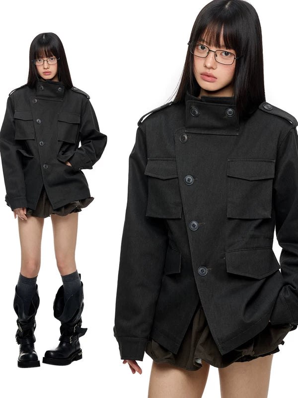 Vintage-Style Stand Collar Workwear Jacket 1