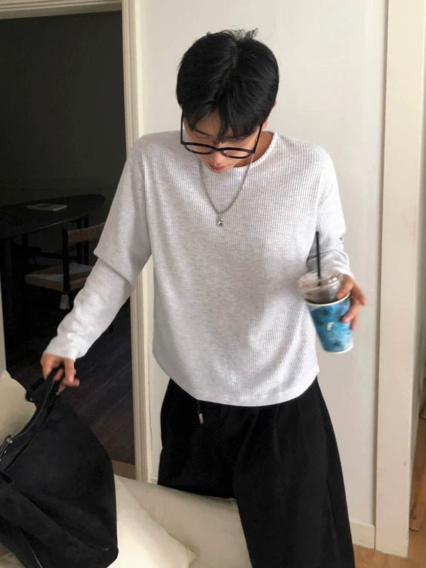 Waffle Knit Crew Neck Long Sleeve Pullover 4