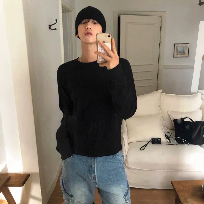 6185886203982,6185886203983,6185886203984,6185886203985,6185886203986,6188837370107, Waffle Knit Crew Neck Long Sleeve Pullover