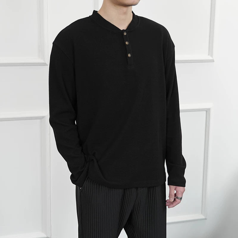 Waffle Knit Long-Sleeve Henley T-Shirt 2