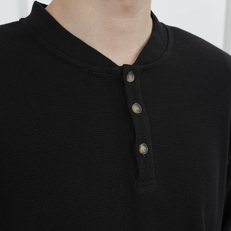 Waffle Knit Long-Sleeve Henley T-Shirt 5