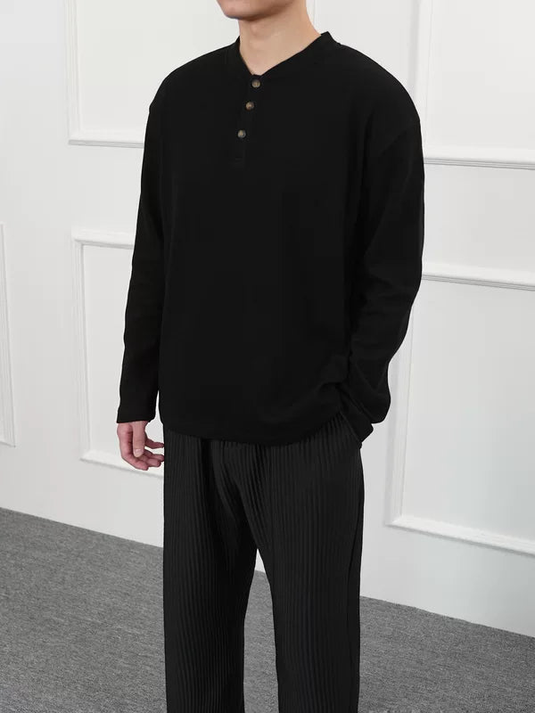 1627207:28341,5936248936344,1627207:28341,5936248936343,1627207:28341,5936248936342,1627207:28341,5936248936341,5936248936344,5936248936343,5936248936342,5936248936341, Waffle Knit Long-Sleeve Henley T-Shirt