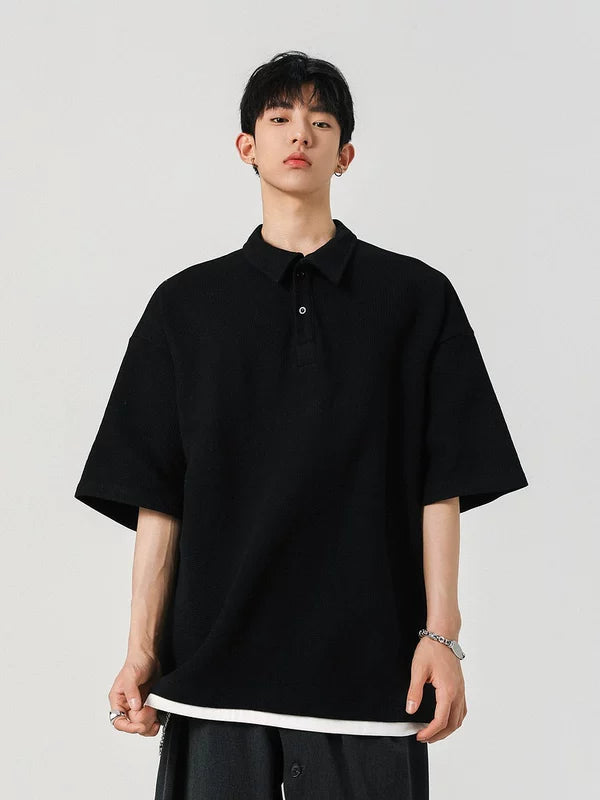 Waffle Knit Oversized Short Sleeve Polo 3