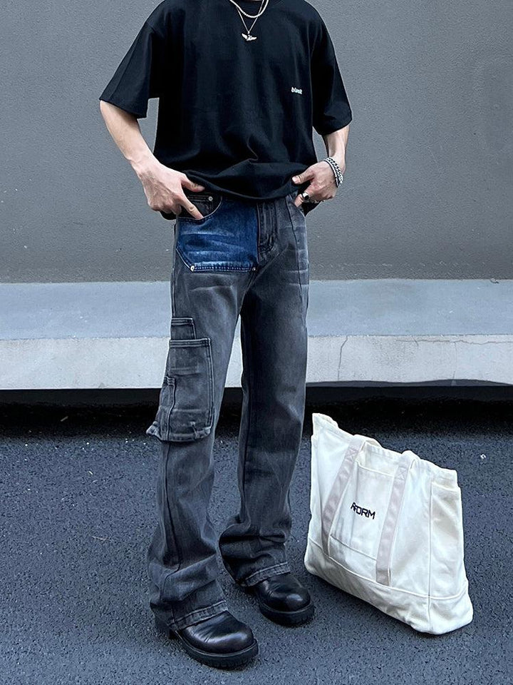 washed Gray Stitching Jeans
