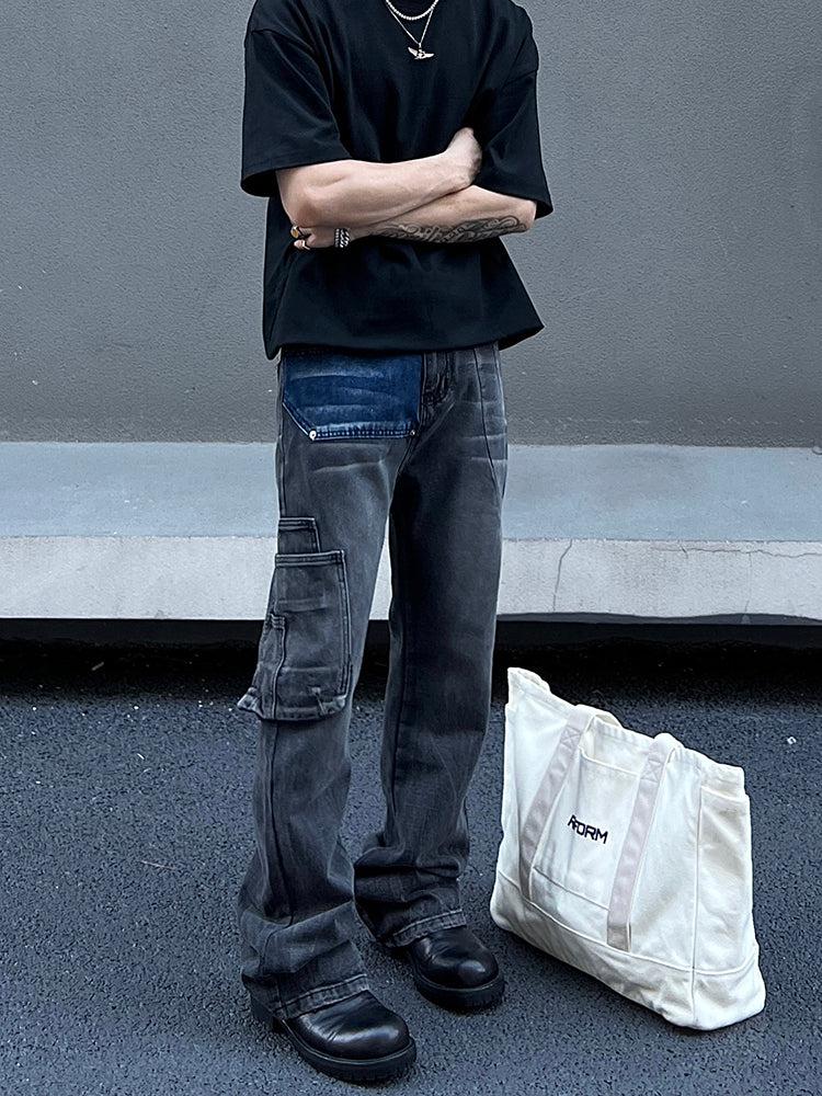 washed Gray Stitching Jeans