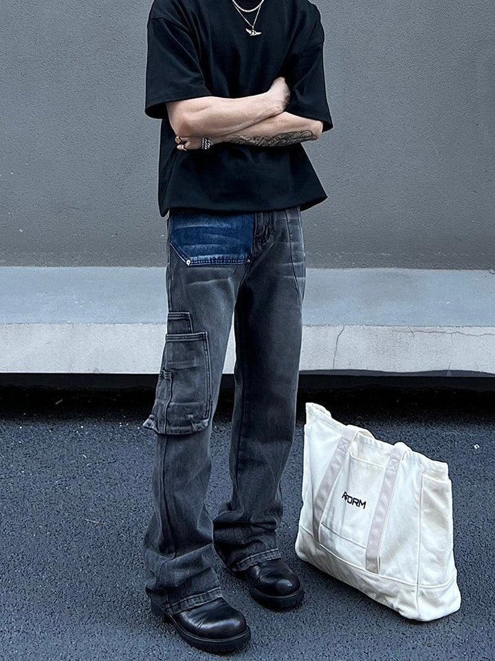 washed Gray Stitching Jeans