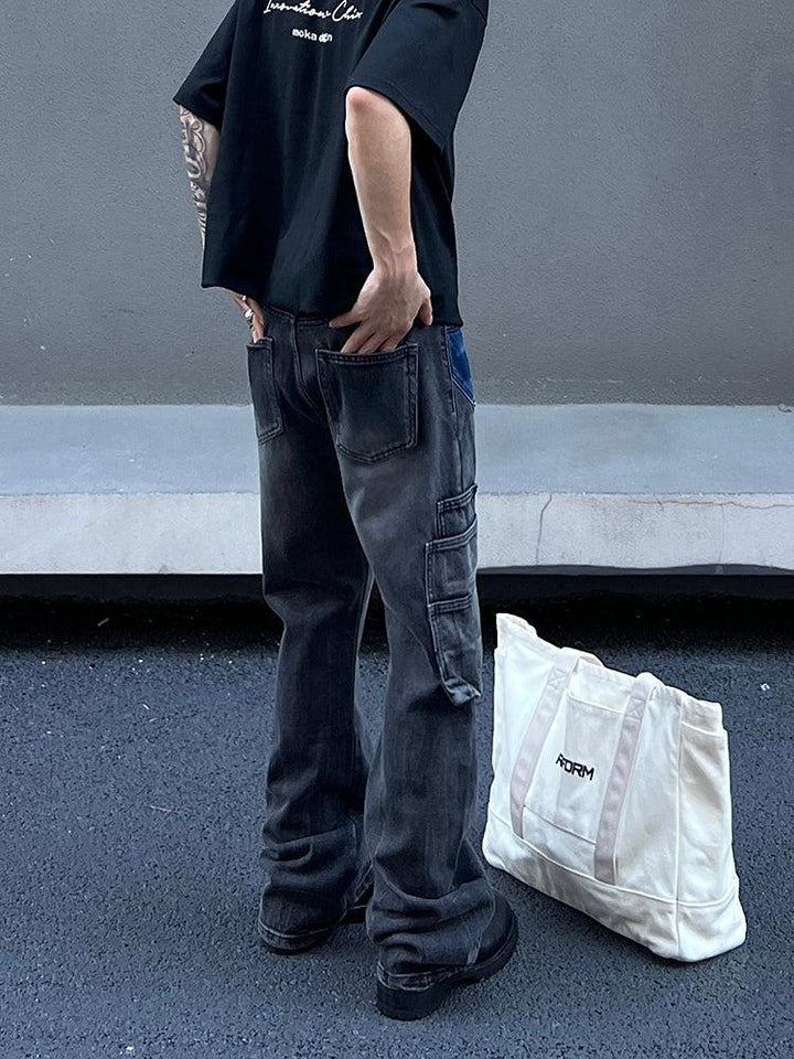 washed Gray Stitching Jeans