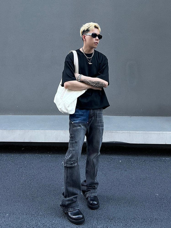 washed Gray Stitching Jeans