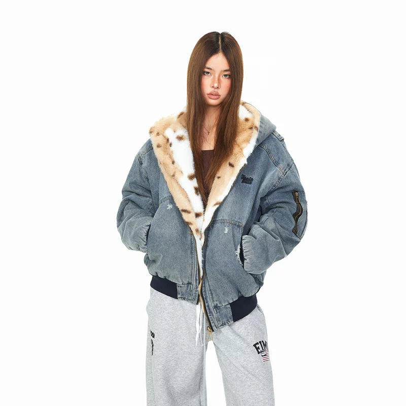 Washed Denim Jacket with Faux Fur Collar 2