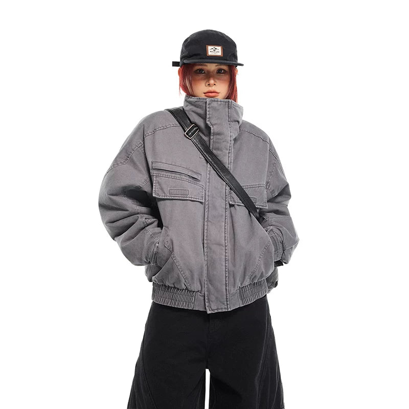 Washed Distressed Cotton Bomber Jacket 3