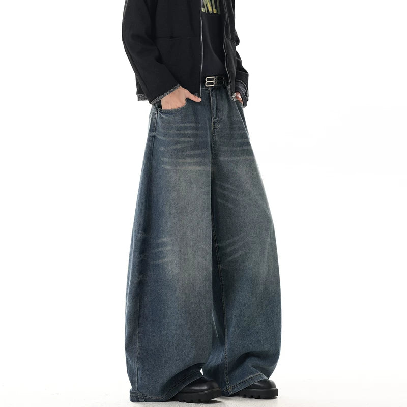 Washed Distressed Ultra Wide Leg Jeans Pants 5